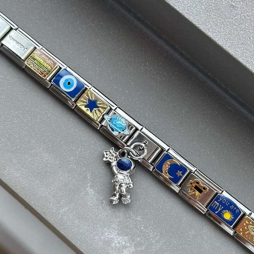 Semkeiyee Blaue Farbe Mond Sonne Stern Auge Traum Gitarre Italienische Charm Link Fit 9mm Charm Armband Frauen Männer Machen DIY schmuck Geschenk – Detail 8