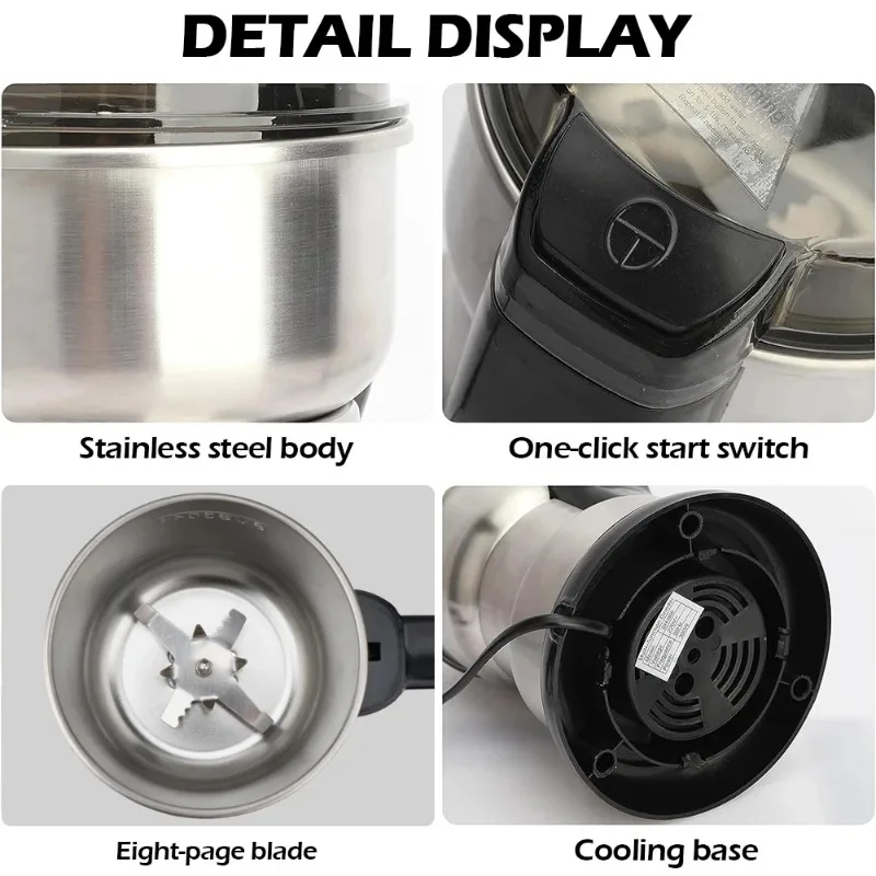 400W 304 Stainless Electric Grinder Eight Page Blade Electric Fast Grinding Multifunction Smash Machine Rice Beans Home Blender 5