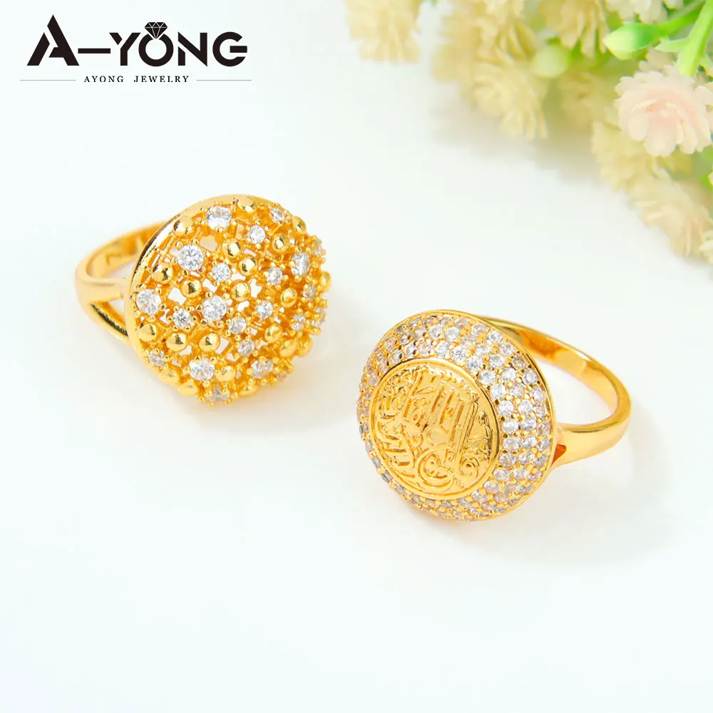 Saudi Gold Farbe Münzen Ring 21k vergoldet Dubai Muslimischen Mode Zirkonia Ringe Nigeria Frauen Braut Hochzeit Schmuck