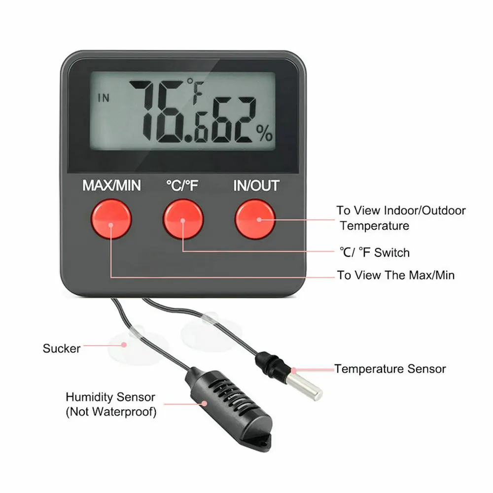 Digital Temperature And Humidity Meter LCD Display Outdoor Incubator Thermohygrometer With probe For Pet Hatching Eggs Sensor thermometer hygrometer digital thermometer temperature and humidity meter hygrometer thermometer