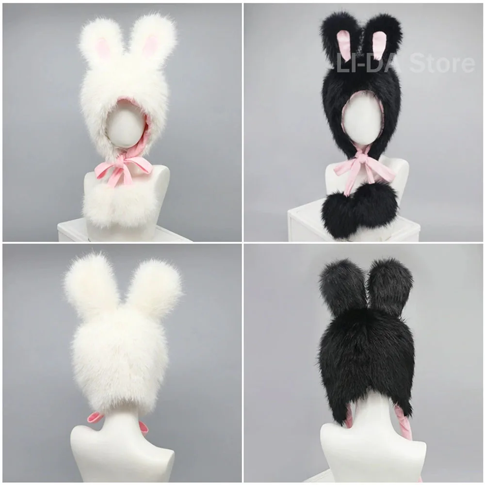 Plush Rabbit Ears Hat Anime Cartoon Cute Bunny Ears Headwear Furry Pink ...