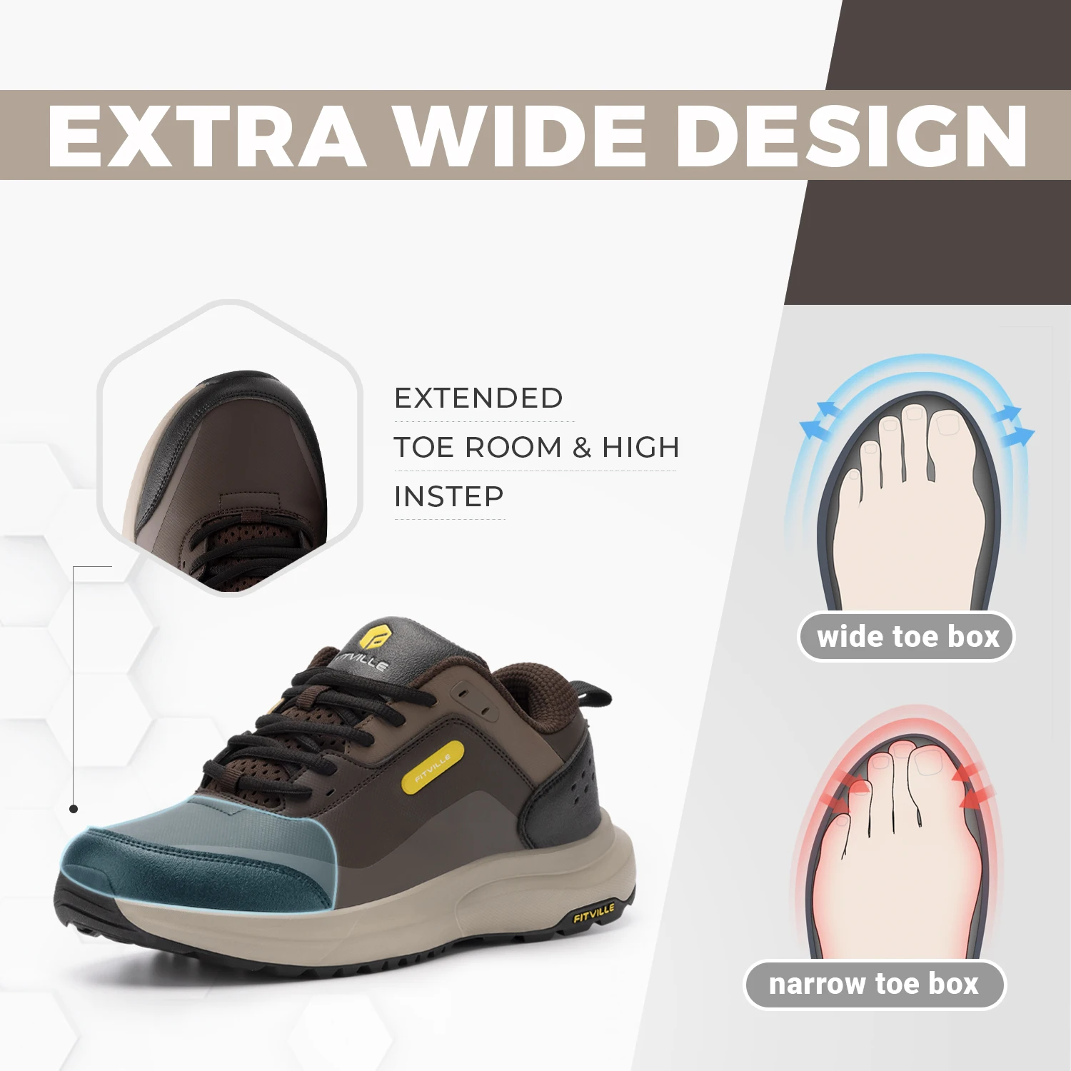FitVille Men's Shoes Wide Width Outdoor Hiking Shoes Lightweight Breathable for Swollen Feet Correction Toes Relieve Pain 4