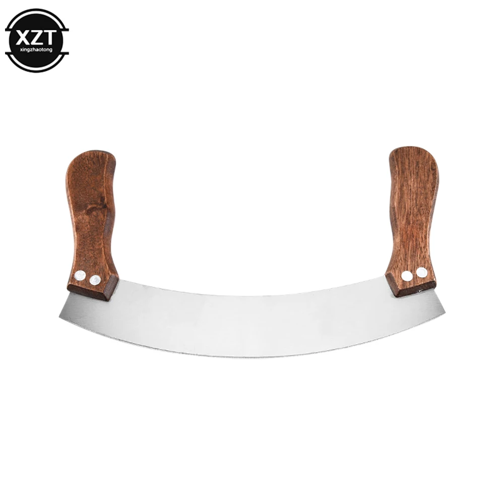 Stainless Steel Nougat Knife Home Vegetable Herb Pizza Cutter with Double Wooden Handle Kitchen Cutting Chopping Baking Tools kitchen tools,baking tools