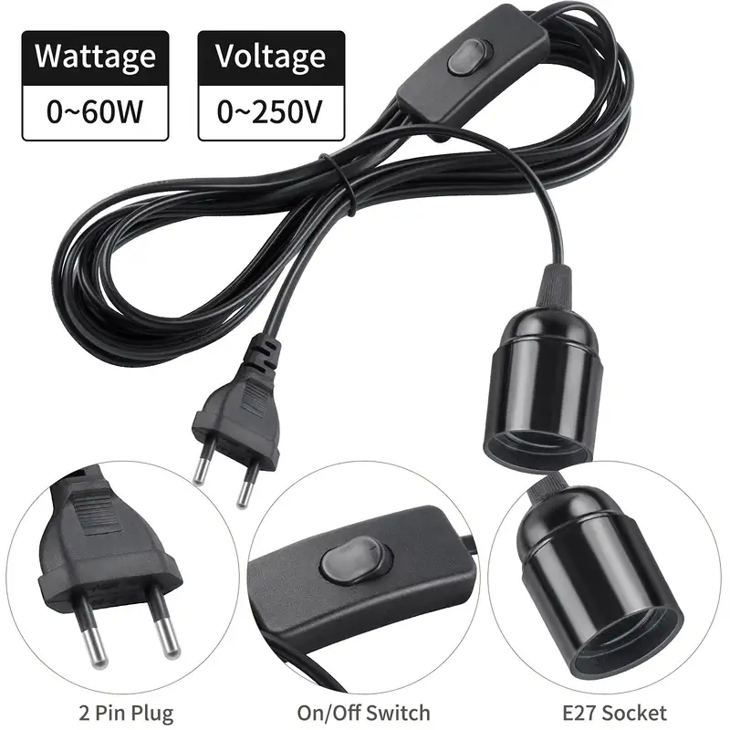 EU Plug 3.5m 6m Power Cord Cables E27 Lamp Base Holder With Switch Wire For Pendant Led Bulbs Fixture Hanglamp Suspension Socket - Image 2