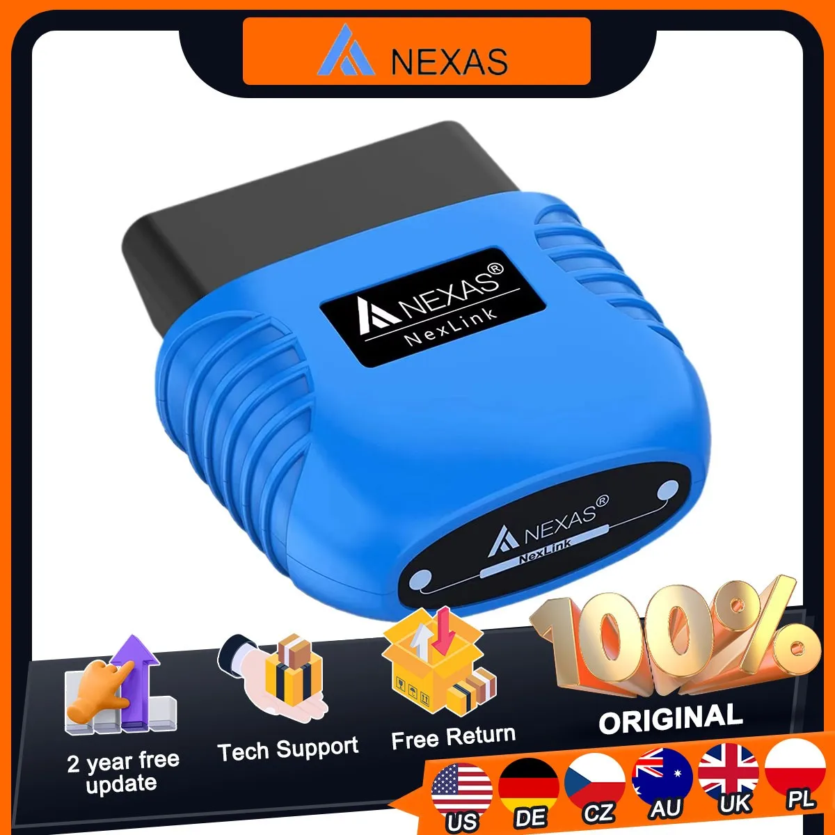 NEXAS NexLink Motorrad-Diagnosetool Bluetooth 5.0 OBD2 EOBD-Scanner für iOS Android Windows Fehlercodeleser Check Engine