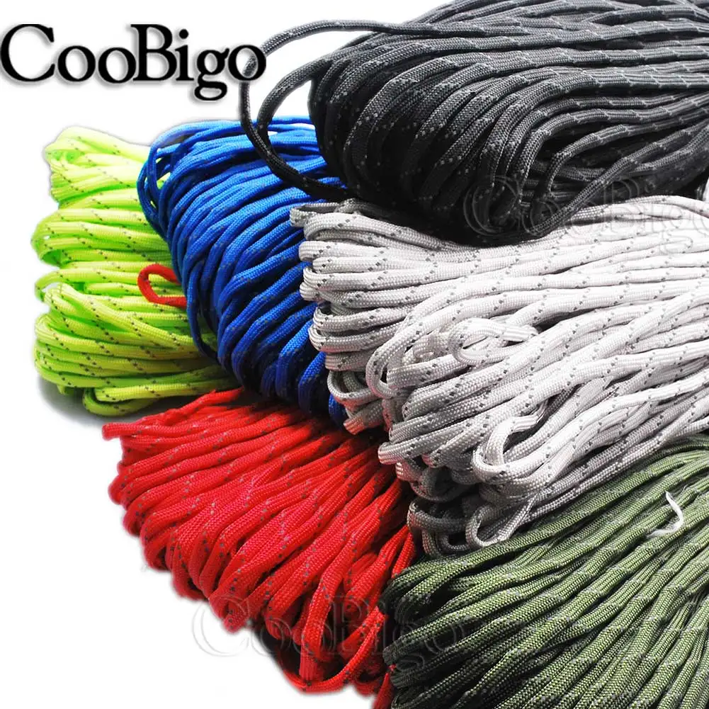 Paracord Rope 20ft-328ft Reflective Dia.4mm For Survival Parachute Cord Lanyard Camping Climbing Hiking Clothesline