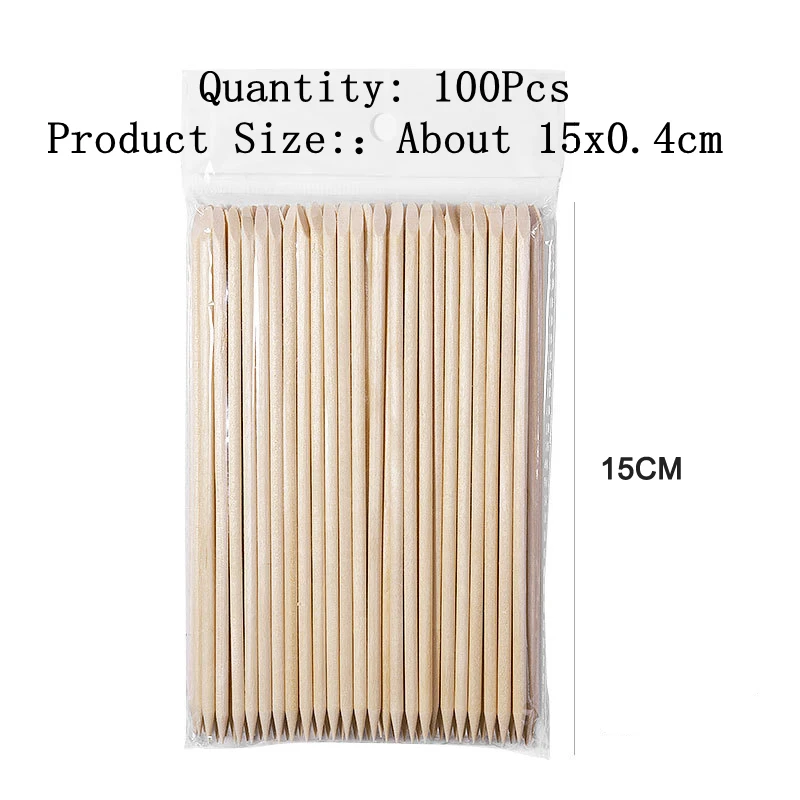 100Pcs Orange Wood Sticks for Nail Care and Nail Art