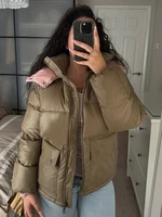 Femmes décontracté à capuche col montant coton manteau Chic à manches longues col en v fermeture éclair ample doudoune 2026 dame hiver rue vêtements d'extérieur 4