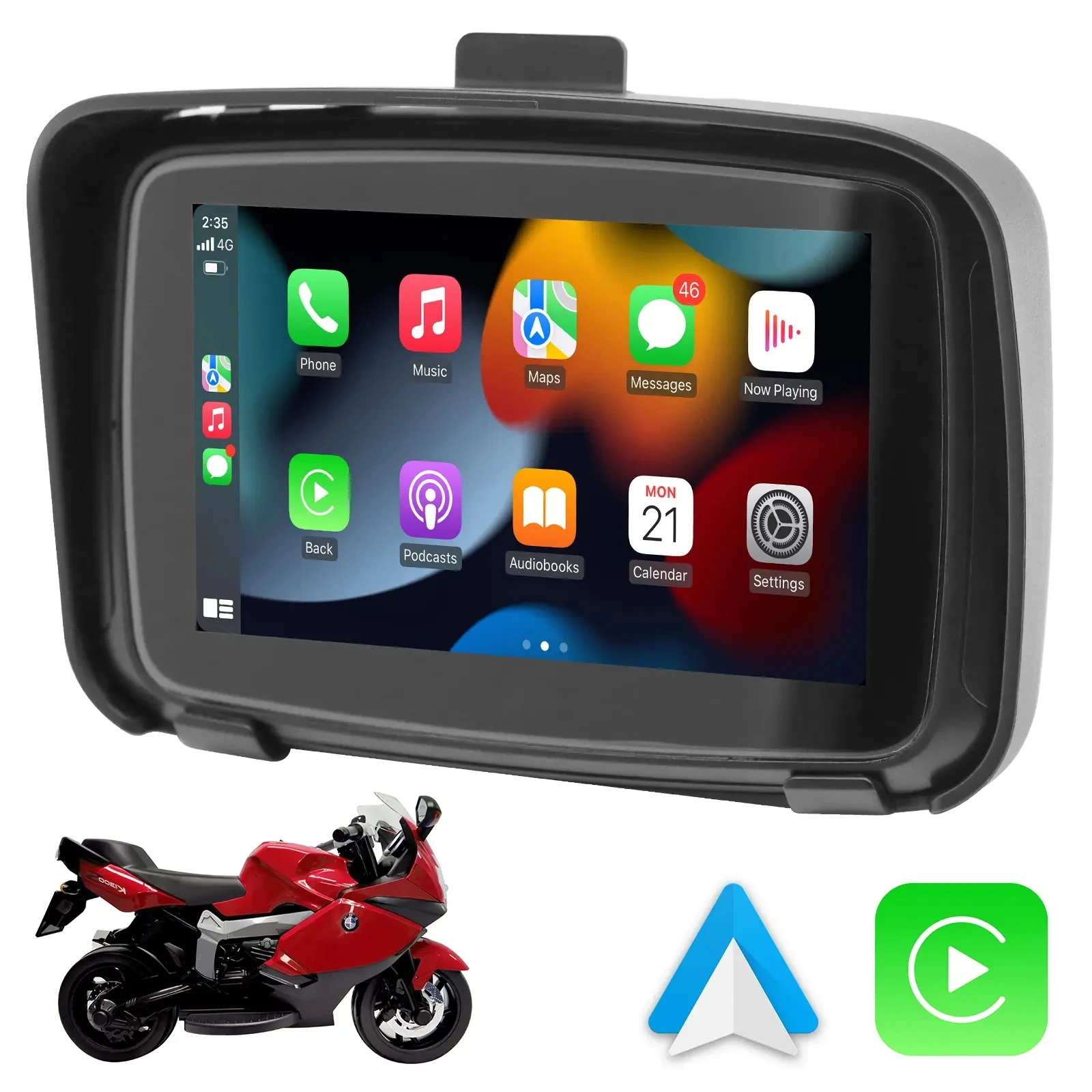 5인치 휴대용 오토바이 GPS 네비게이터 IP65/67 방수 안드로이드 오토 VCR 플레이어 HD 디스플레이 블루투스 와이파이 대시보드