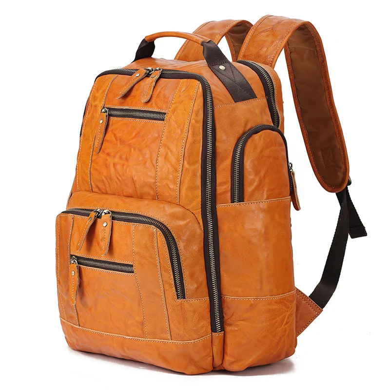 

Big Large High Quality Vintage Brown Coffee Black Genuine Leather A4 15.6'' Laptop Women Men Backpack Cowhide Travel Bag M6597