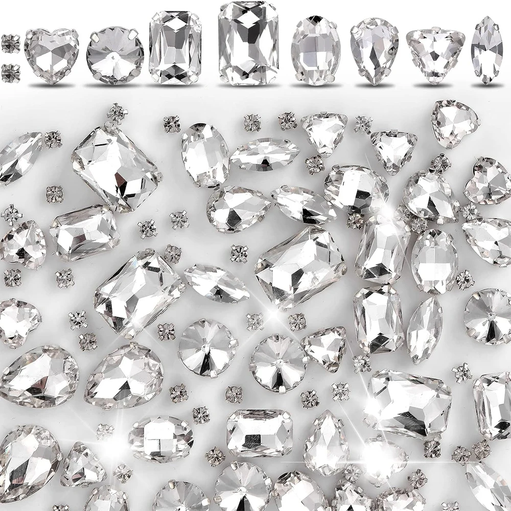 

50PCS Crystal Rhinestones Glass Stones Glitter Gems Flat Back Brilliant Mix Shape Rhinestones for Clothes Shoes Decorations