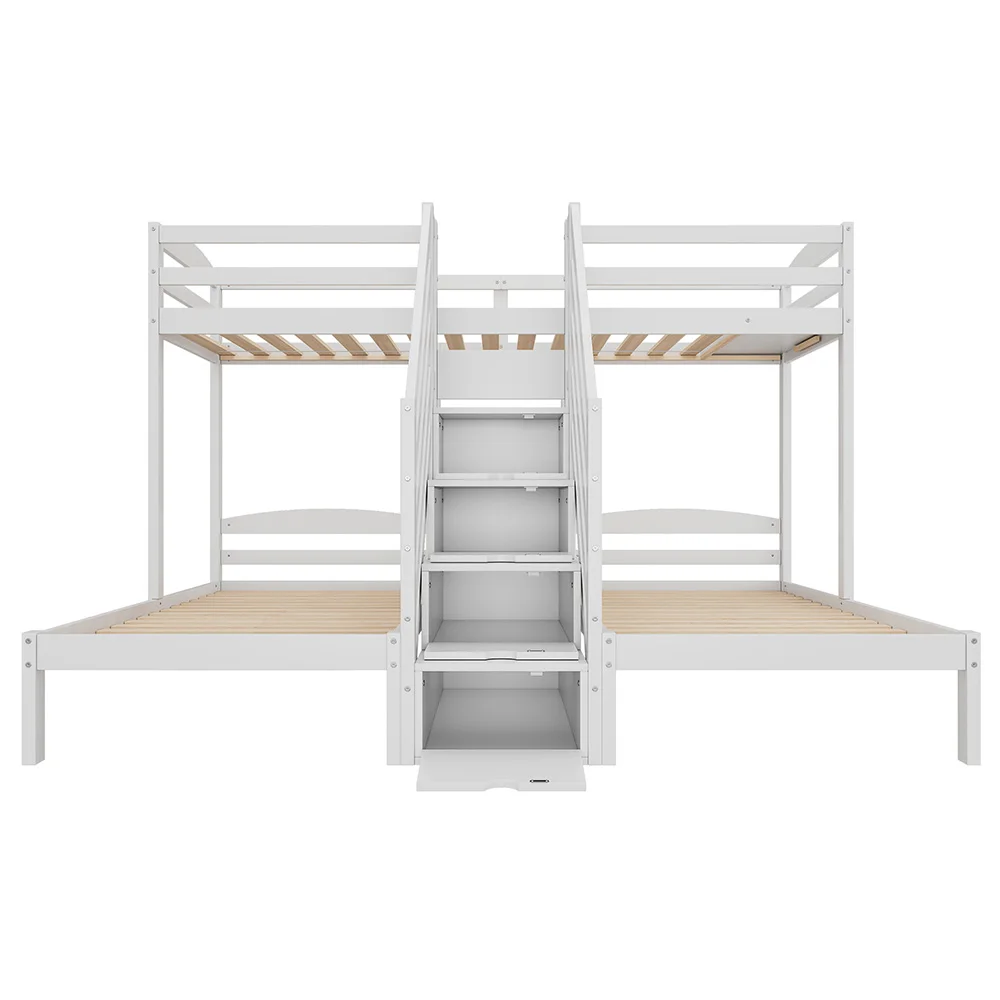 KOMHTOM High bed 90x200 cm with 3 beds, pine wood, ladder with drawers, railing, without mattress