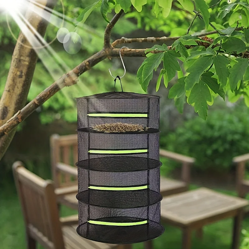 

1 piece of 4-layer hanging plant drying net fully enclosed zipper suitable for drying plants and vegetables foldable hanging net