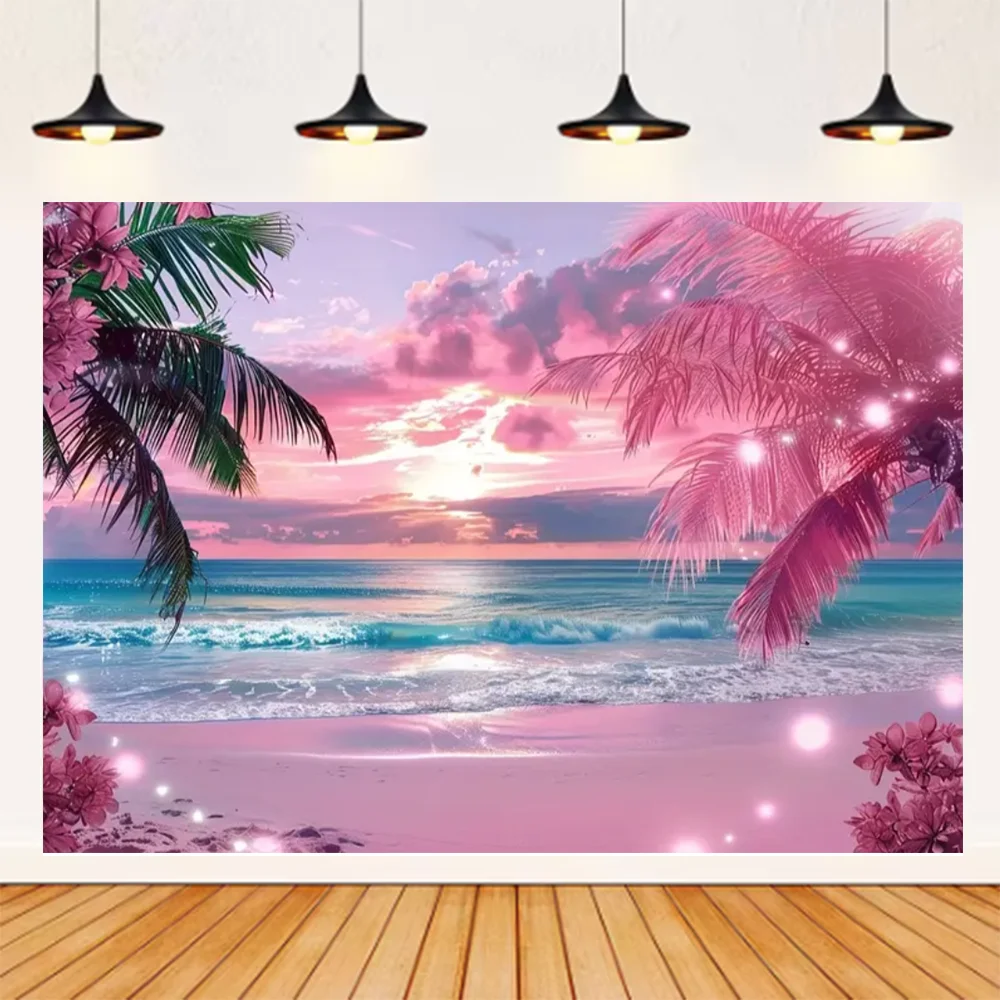 Sommer Meer Strand Thema Hintergrund Palme Blauen Himmel Romantische Sonnenaufgang Meer Welle Fotografie Hintergrund Liefert Party Decor – Detail 5