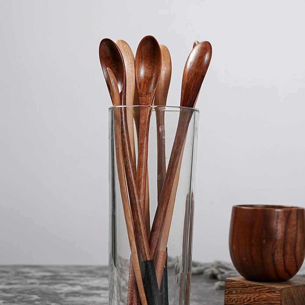 Wooden Spoon Cooking Honey Server Tea Coffee Stirring Spoons