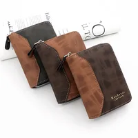 Fashion Stitching Frosted Men's Short Zipper Wallet Vertical Coin Purse Card Holder Coin Wallet Luxury Patckwork Men's Wallet 2