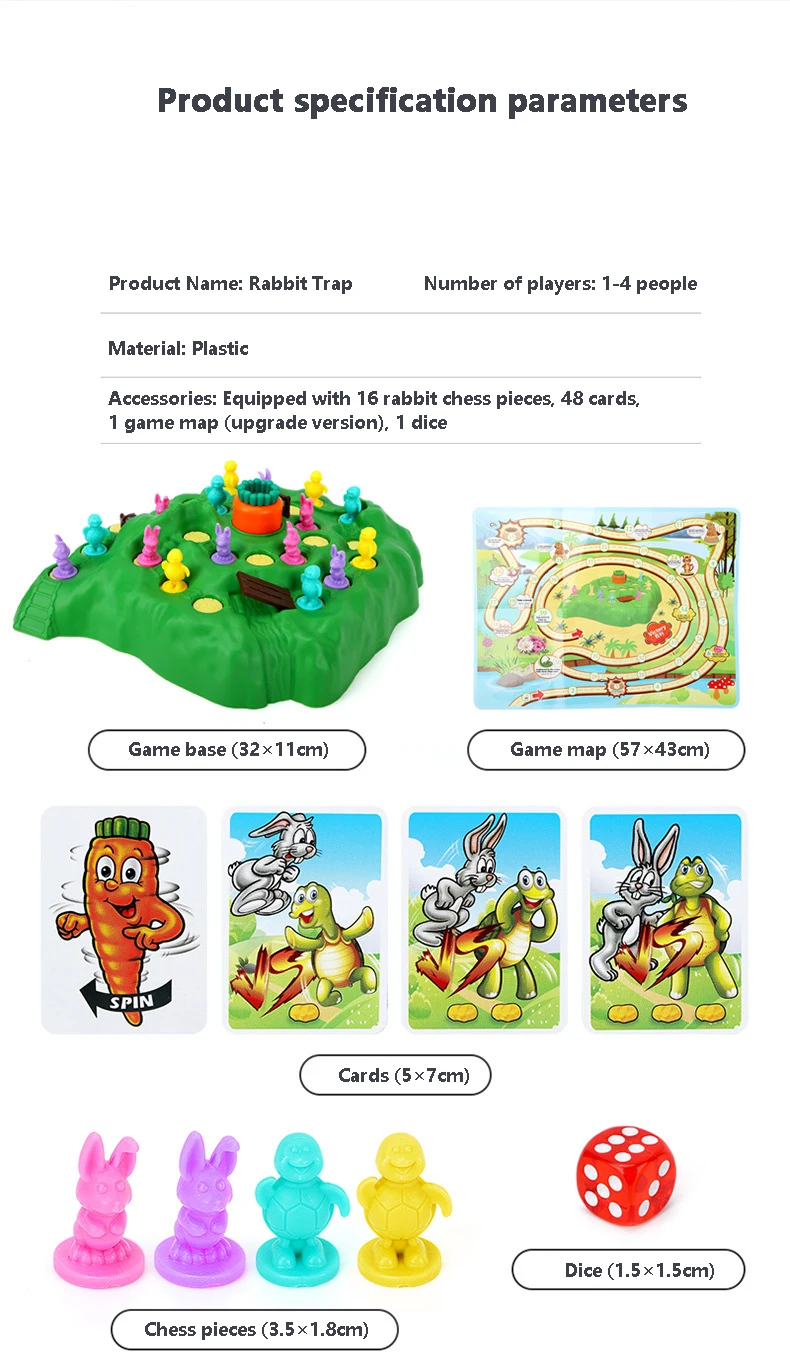 VINGVO Jeu de piège de tortue de lapin Jeu de société pour Enfants, Piège à  Lapin en Plastique, Jeu de société Compétitif, Jeu