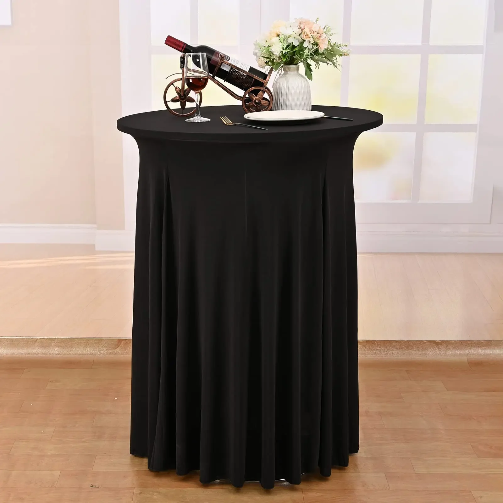 Round Spandex Cocktail Tablecloths with Skirt Table Cover Stretch Square for Fitted High Top Table Bar Wedding Party Banquet
