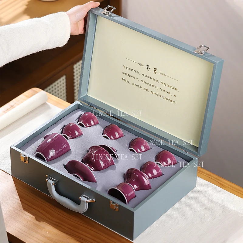 Purple Ceramic Tea Set High End Household Tea Set Office Tea Bowl San Cai Gai Bowl Kung Fu Teaset Accessories Fair Cup