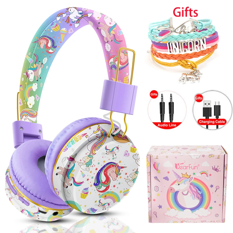 Fone de Ouvido Via Bluetoothfones de Ouvido sem Fio com Microfone Arco-íris Unicórnio Crianças Meninas Estéreo Música Capacete Fone de Ouvido Gamer tf Cartão para o Telefone das Crianças