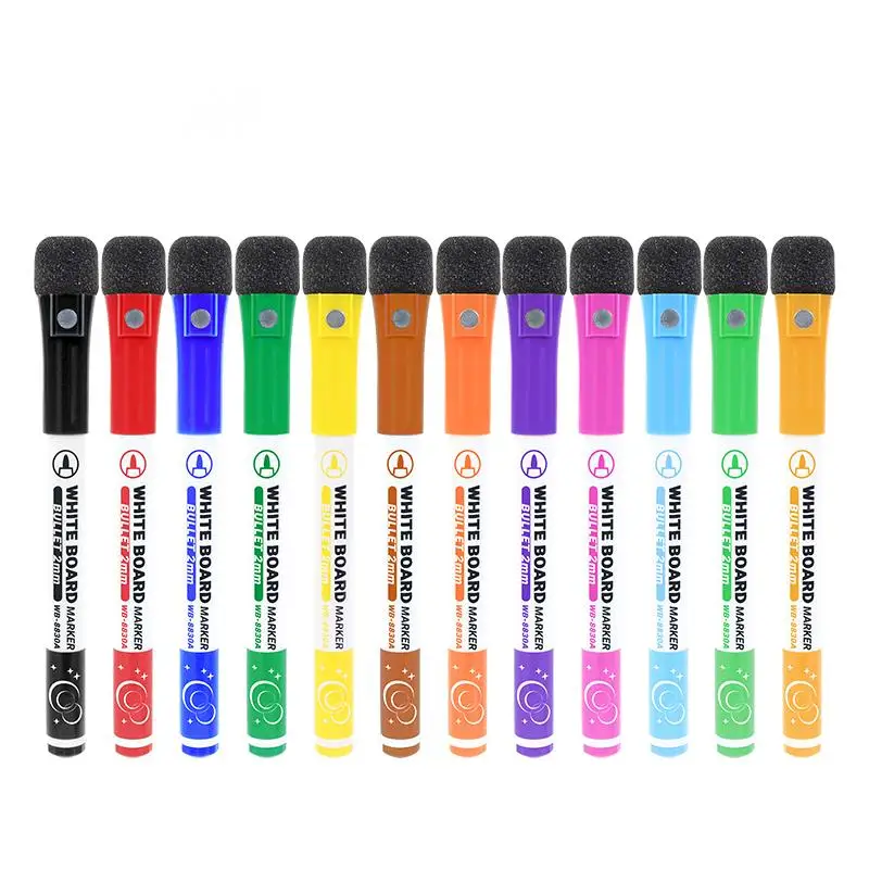 12COLORS 자석식 건식 지우개 마커, 지우개 포함, 속건성 잉크, 쉽게 쓰고 지울 수 있음, 사무용품, 학용품