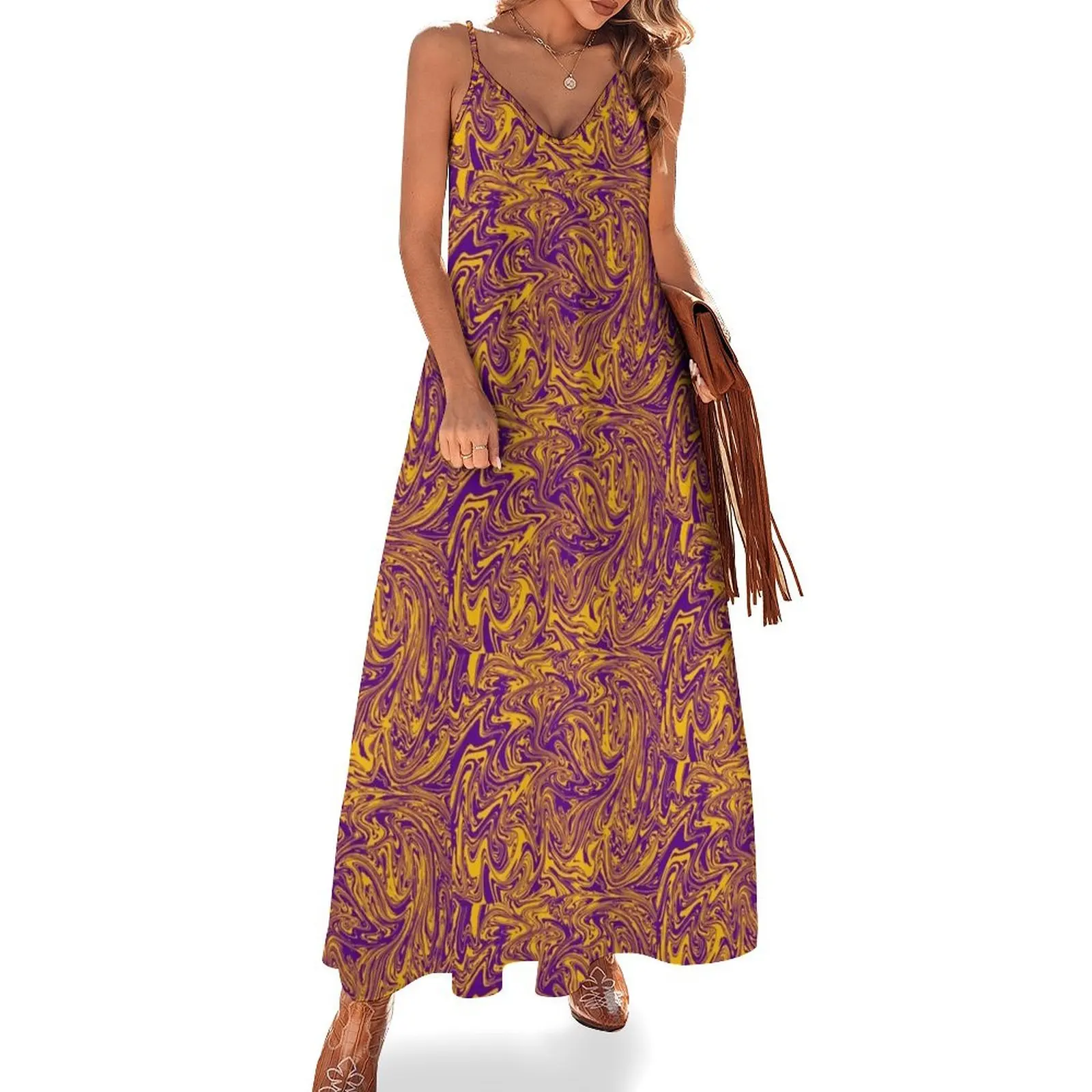 

purple and yellow Sleeveless Dress luxury dress chic and elegant evening dress