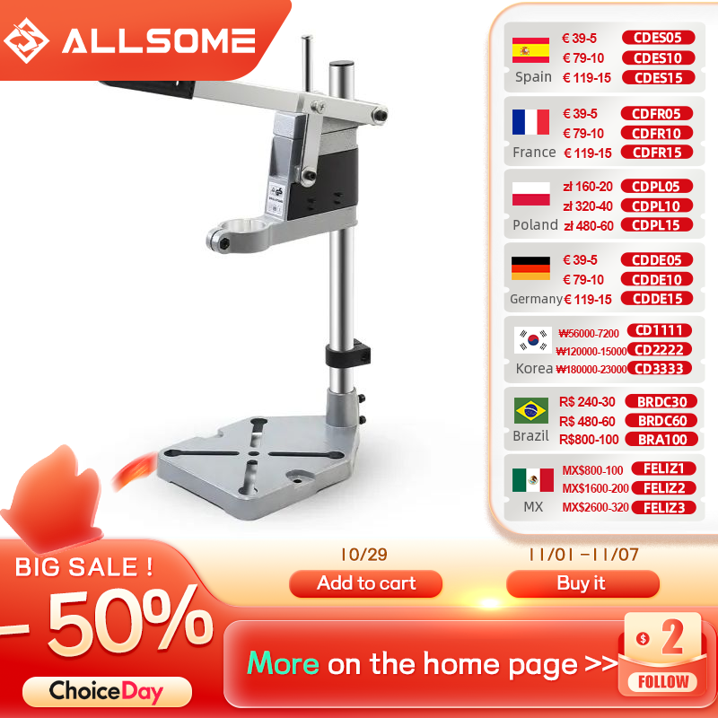 ALLSOME Electric Drill Bracket 400mm Drilling Holder Grinder Rack Stand Clamp Bench Press Stand Clamp Grinder for Woodworking