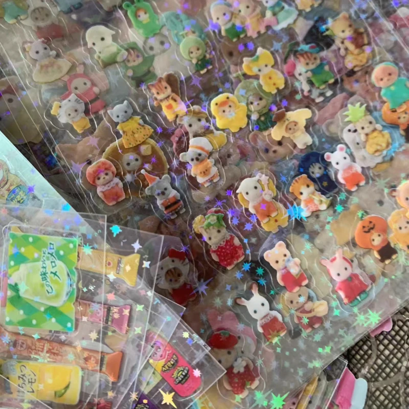 6pcs/set Cute Cartoon Laser Glitter Scrapbook Sticker DIY Decro Sweet Anime Animal Journaling Sticker Kawaii Stationery Sticker