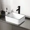 Rectangle Ceramic Vessel Sink White 16''x12'' Above Counter Small Porcelain Black Body Combo 3