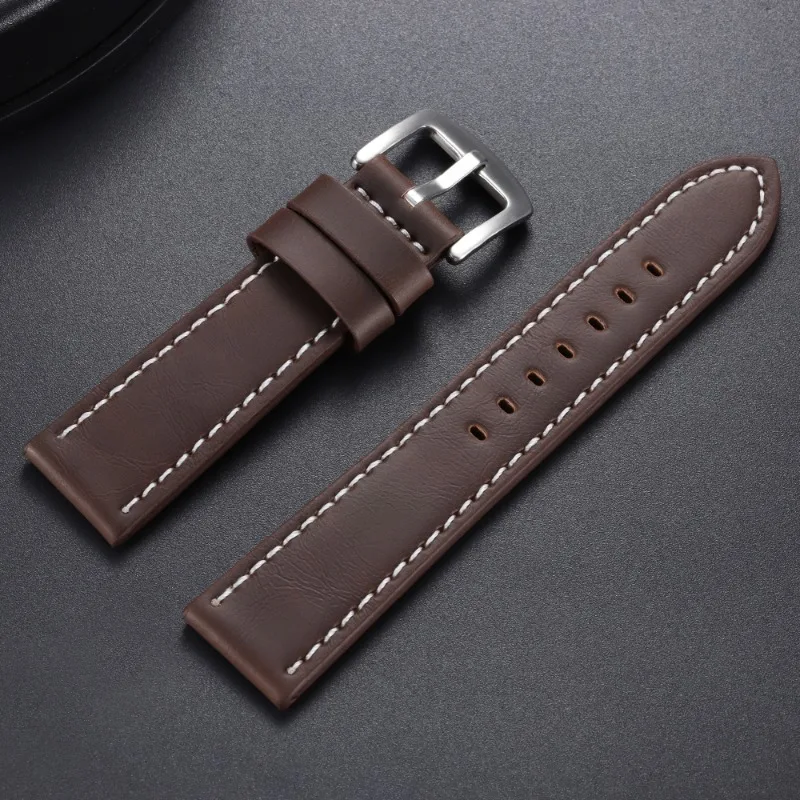 Premium Genuine Leather Watchband with Vintage Stitching – Universal Sport Strap