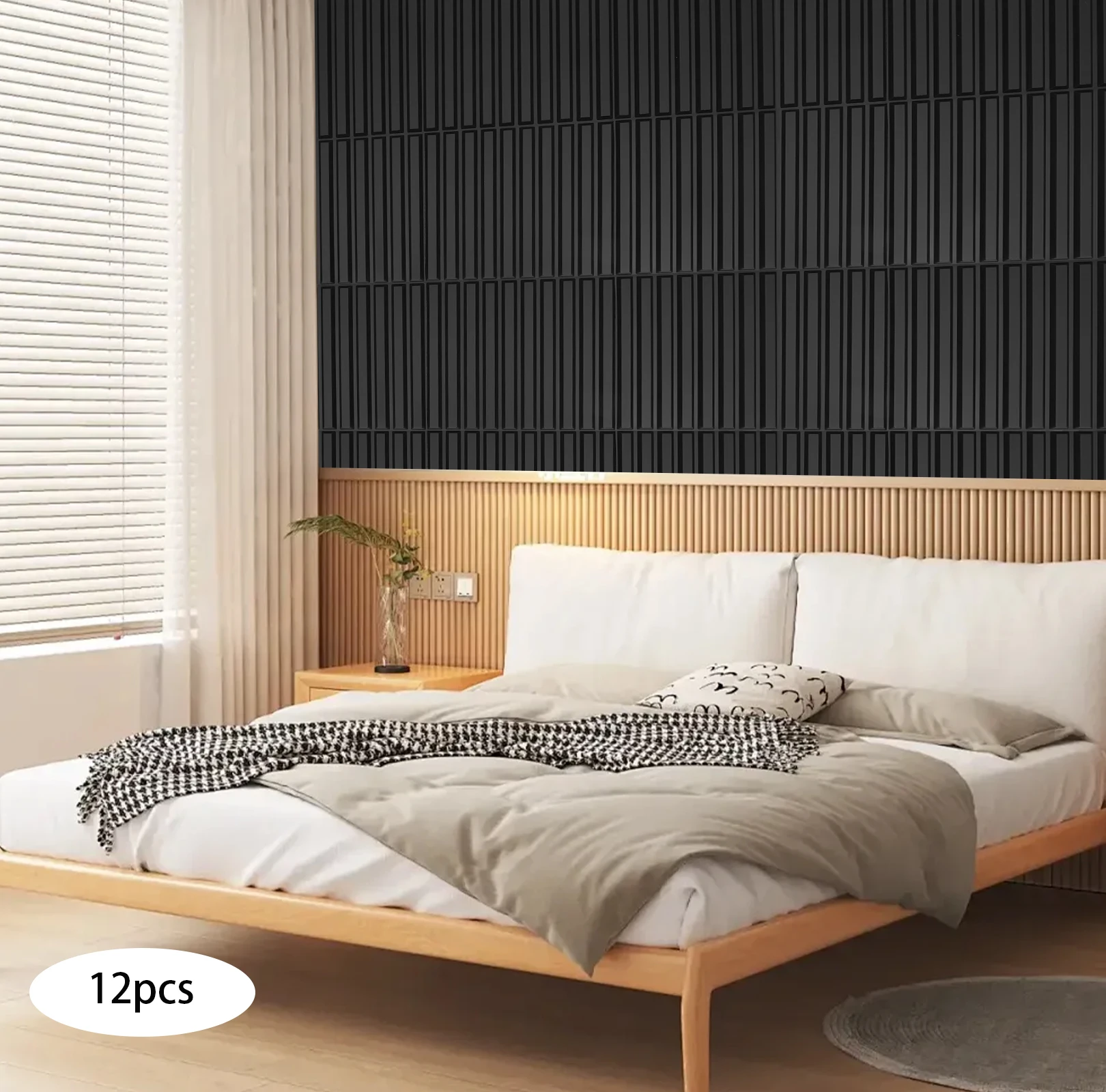 12 Stück 3D-Wandpaneele, 50 x 50 cm, wasserdichte PVC-Rillenstruktur, Fliesen, 3D-Rillenplatte für Wohnzimmer, Schlafzimmer, Büro, Hotel, Wanddekoration – Detail 1