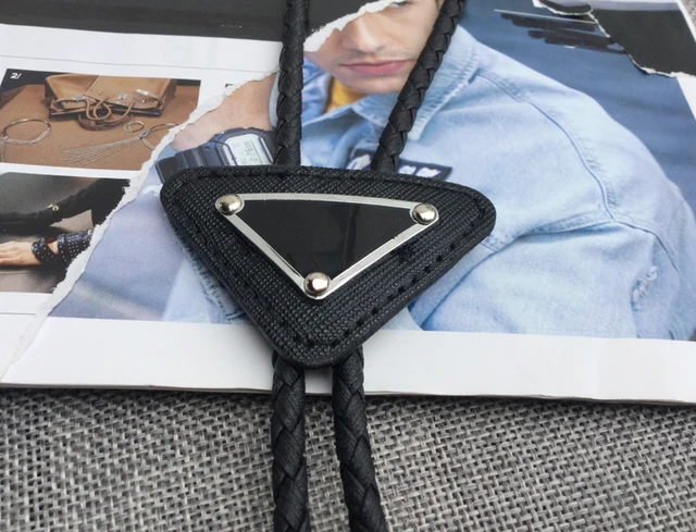 Prada Logo-plaque Leather Bolo Tie In Black