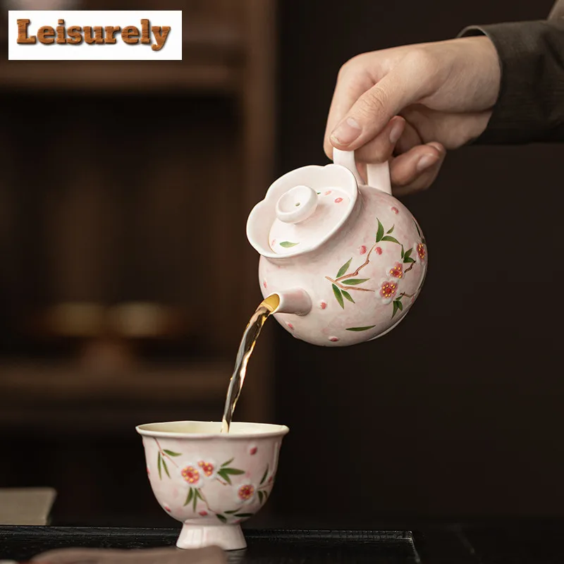 200ml Hand-painted Peach Blossom Bud Teapot Japanese Tea Infuser Pot Tea Soaking Kettle With Ball Hole Puer Drinkware Craft Gift