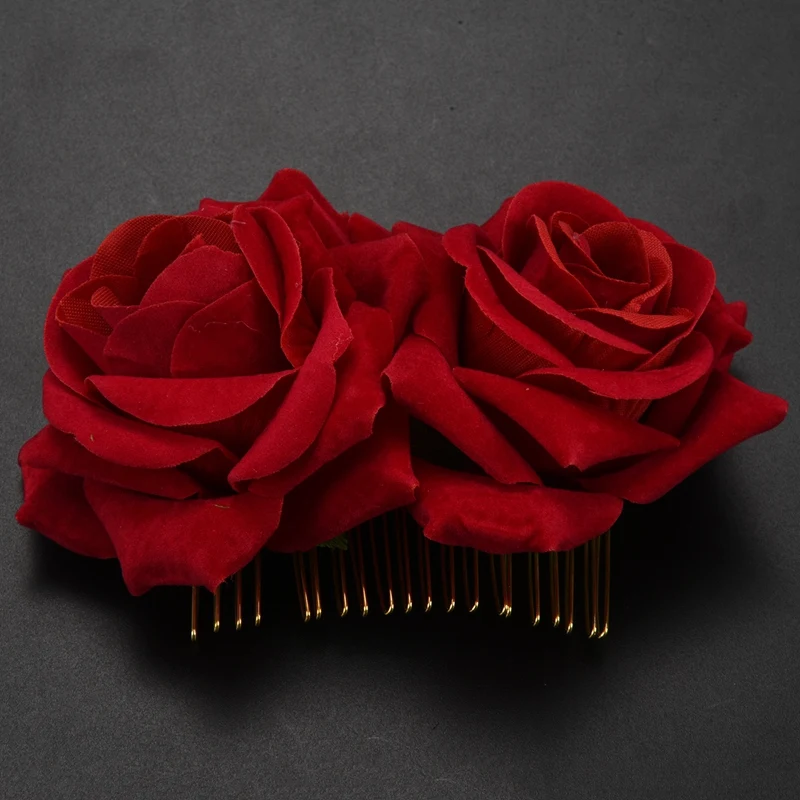 Rose Flower Hair Clip Slide Flamenco Dancer Pin Flower Brooch Lady Hair Styling Clip Accessories
