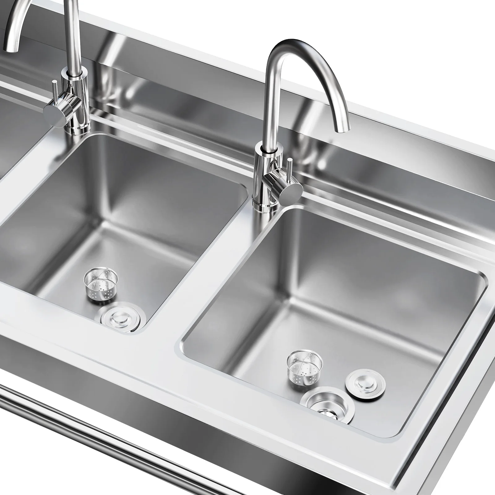 3 Compartment Kitchen Sink Stainless Steel Freestanding with Faucets 39*18*35.8in