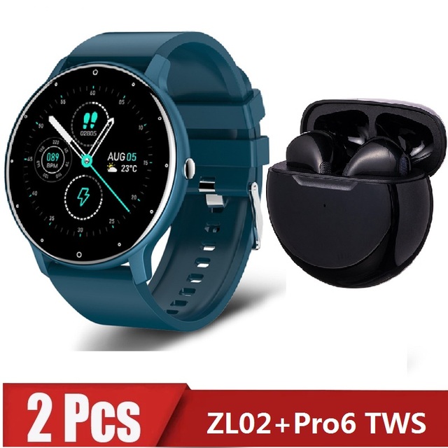 zl02 Pro6 TWS Smart Watch Men's Full Touch Screen Sports Fitness Watch IP67 Waterproof Bluetooth for Android ios