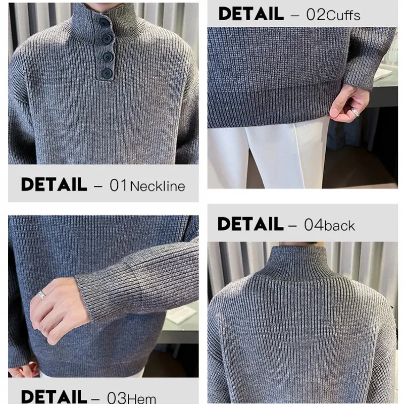 Winter Men\'s Highneck Sweater Thick Turtleneck Male Casual Knitted Pullovers Vintage Jumper Black Red White Knitwear Clothing
