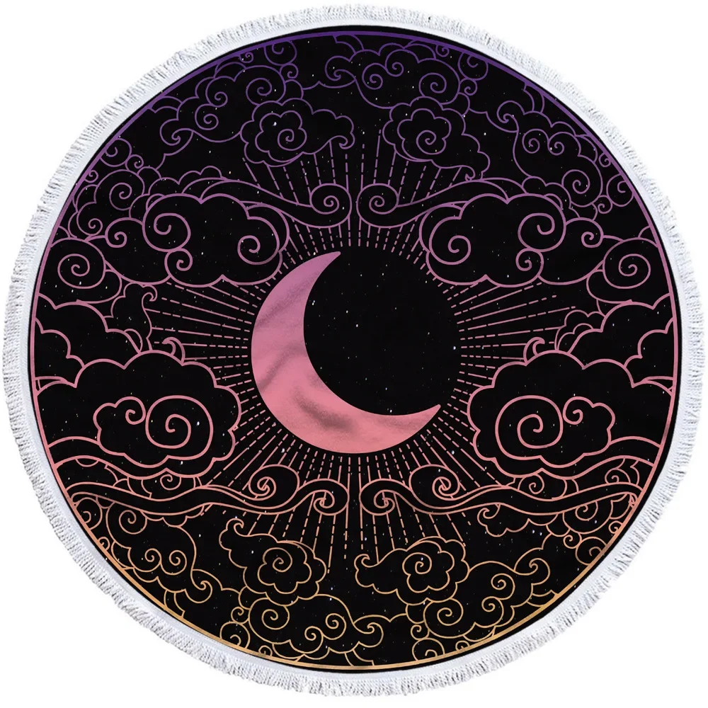 Mandala Round Beach Towel Sun Moon Shower Bath Towels Creative Abstract Sandless Bohemian Beach Blanket Cover 2
