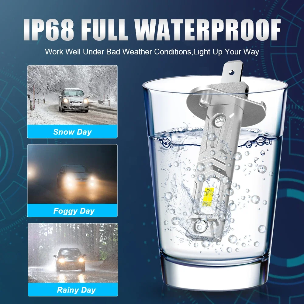 2Pcs Mini H1 LED Headlight Bulb Canbus Car Head Fog Light Fanless Wireless 1: 1 Size Auto Lamp 12V 20000LM 6000K White