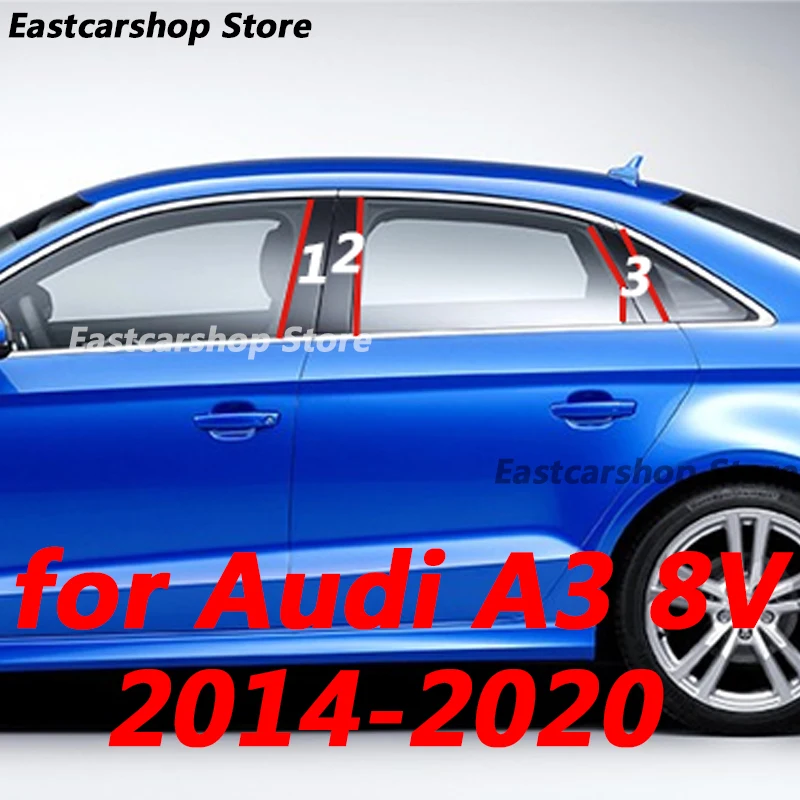 For Audi A3 8V Sedan 2014-2020 Car Middle Window B C Center Pillar Sticker Pc Decorative Central Frame Strip Cover Accessories
