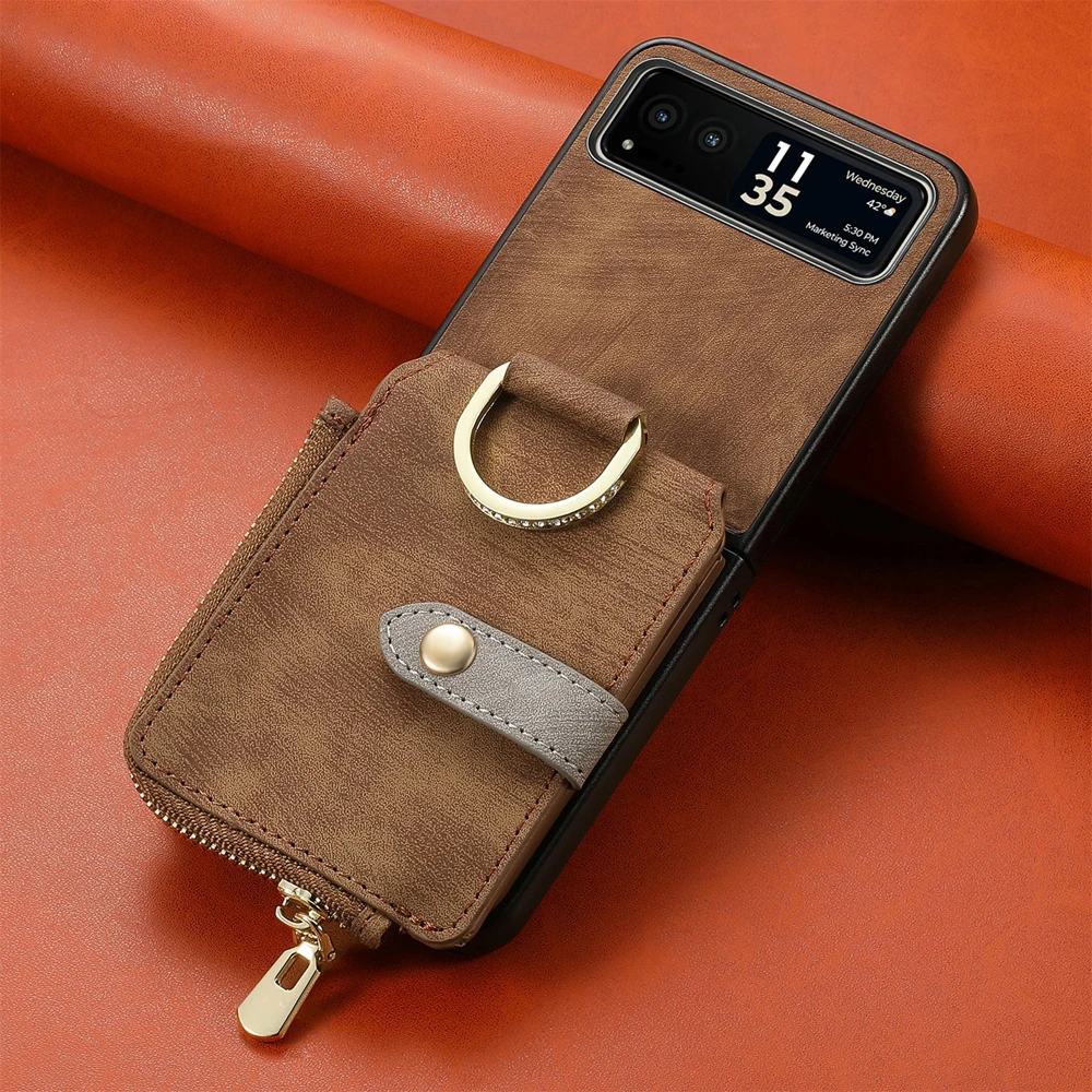 Luxury Leather Wallet Phone Case with Ring and Card Holder