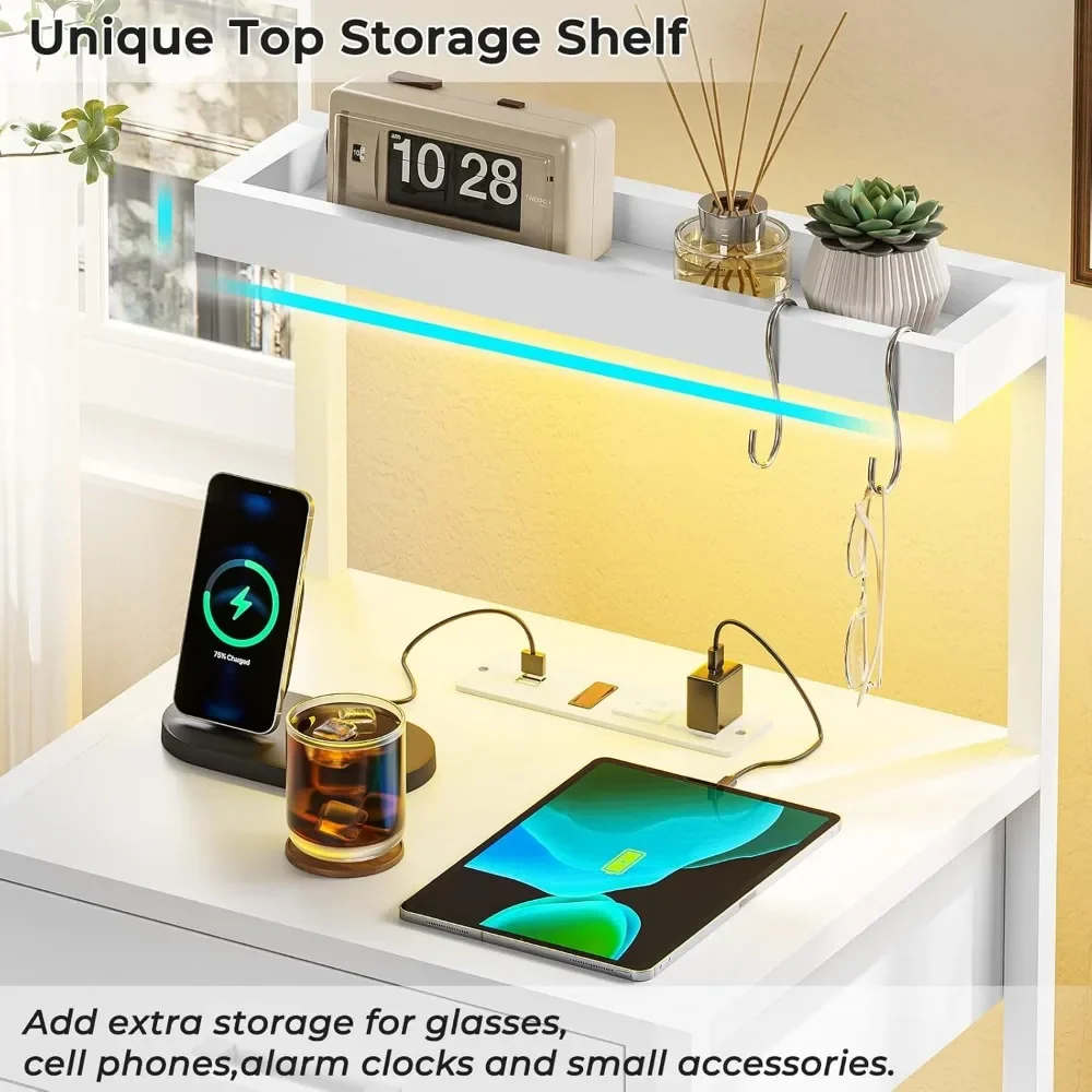Description Picture 6 of itemNightstand with Charging Station and LED Lights, LED Night Stand with 2 USB Ports and 2 AC Outlets, Modern End Table with 3 Draw