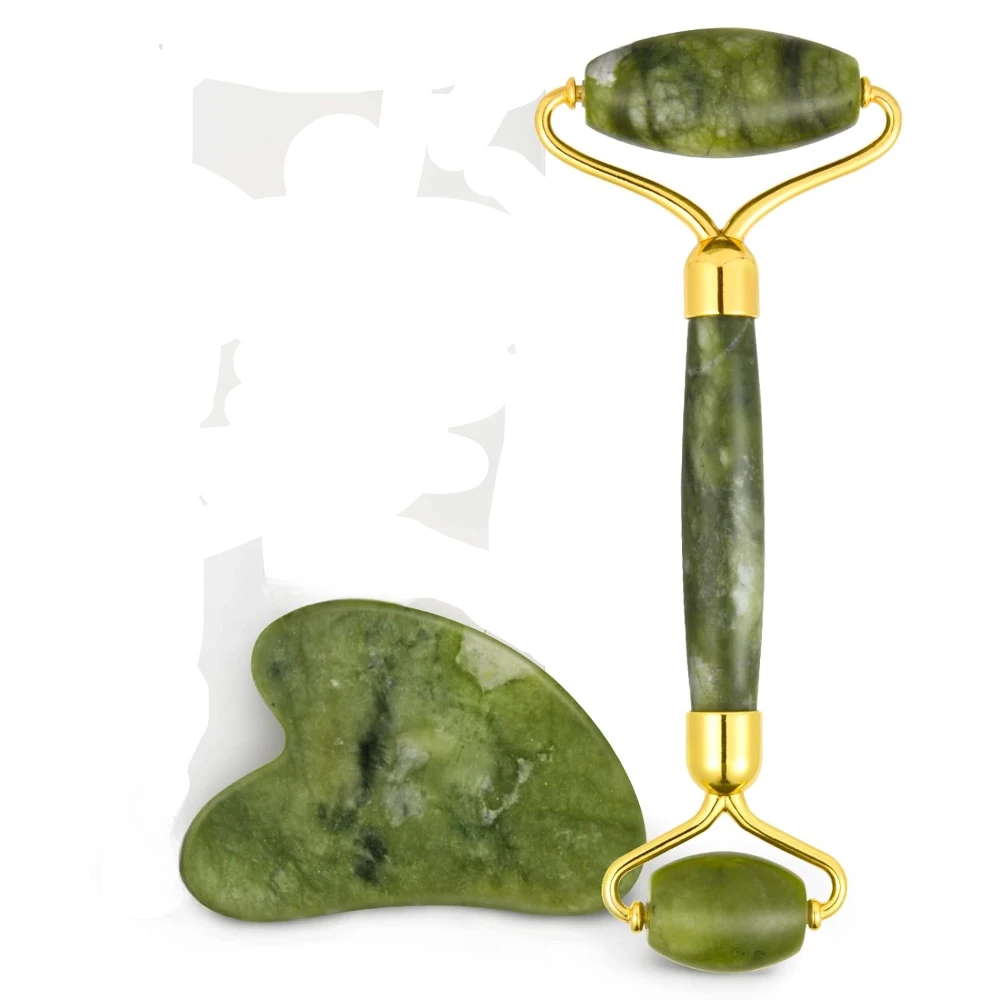 Jade Roller & Gua Sha Set Face Cotify Anti-Aging Facial Natural Green Beauty Massager Tool Skin Care Neck Eye to Reduce Wrinkles