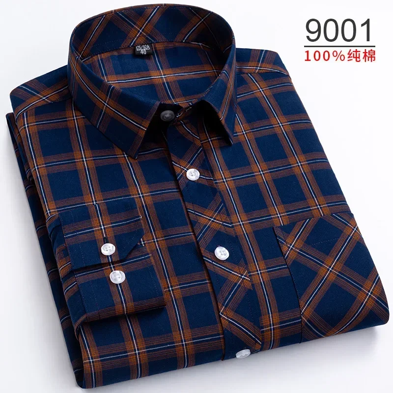 

7XL 8XL 100% cotton new autumn/winter men's shirt plaid long sleeve Oxford plus size Business casual free ironing slim fit