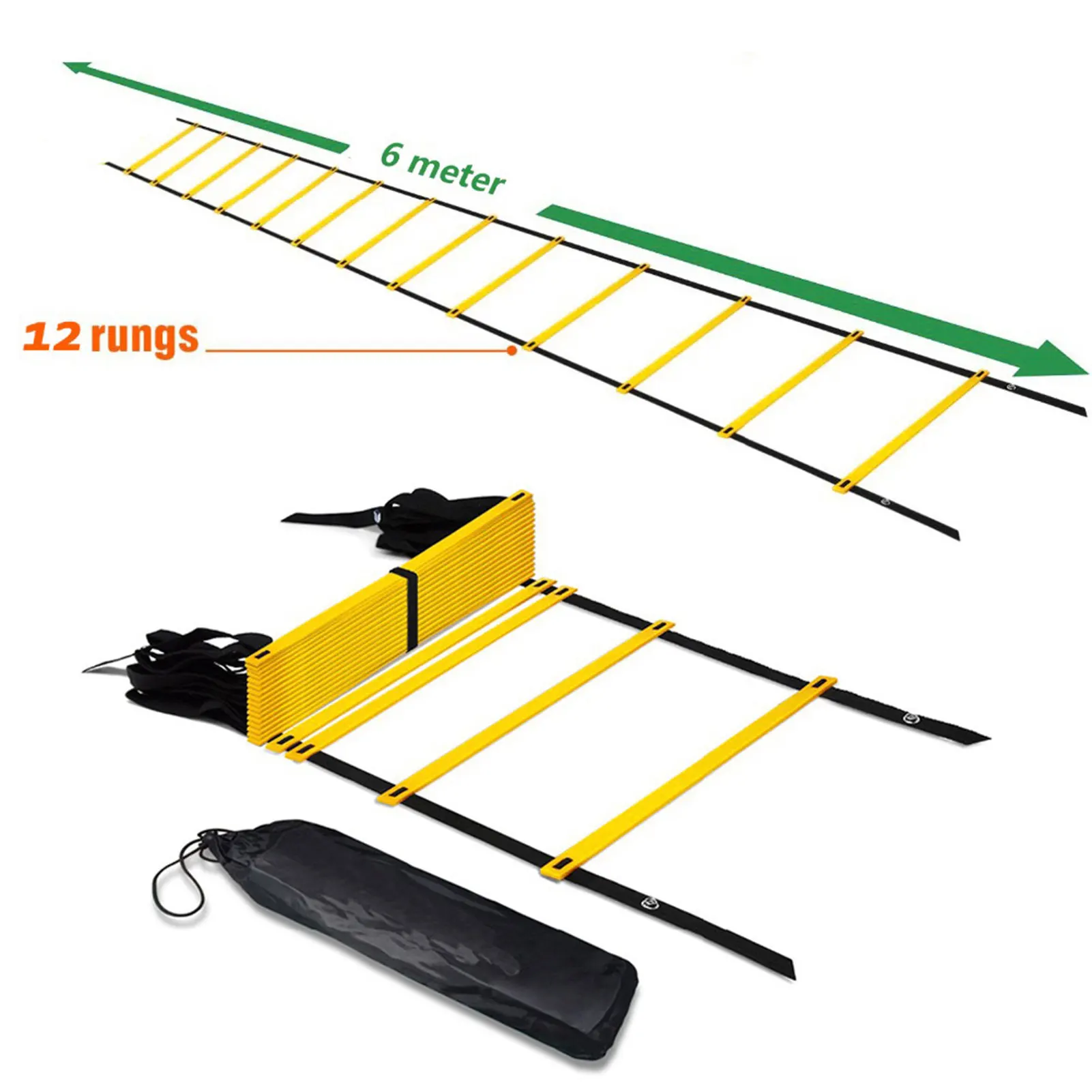 5 Speed Training Hurdle，20 ft/12 Rung Agility Ladder Speed Jump Rope and Footwork Drills Equipment 5 Latex-Free Resistance Bands Carry Bag Speed&Agility Ladder Training Set 10 Cones 