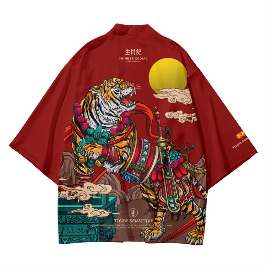 

Tiger Print Samurai Shirt Clothing Traditional Haori Kimono Women Men Japanese Anime Asian Streetwear Cardigan Yukata Cosplay