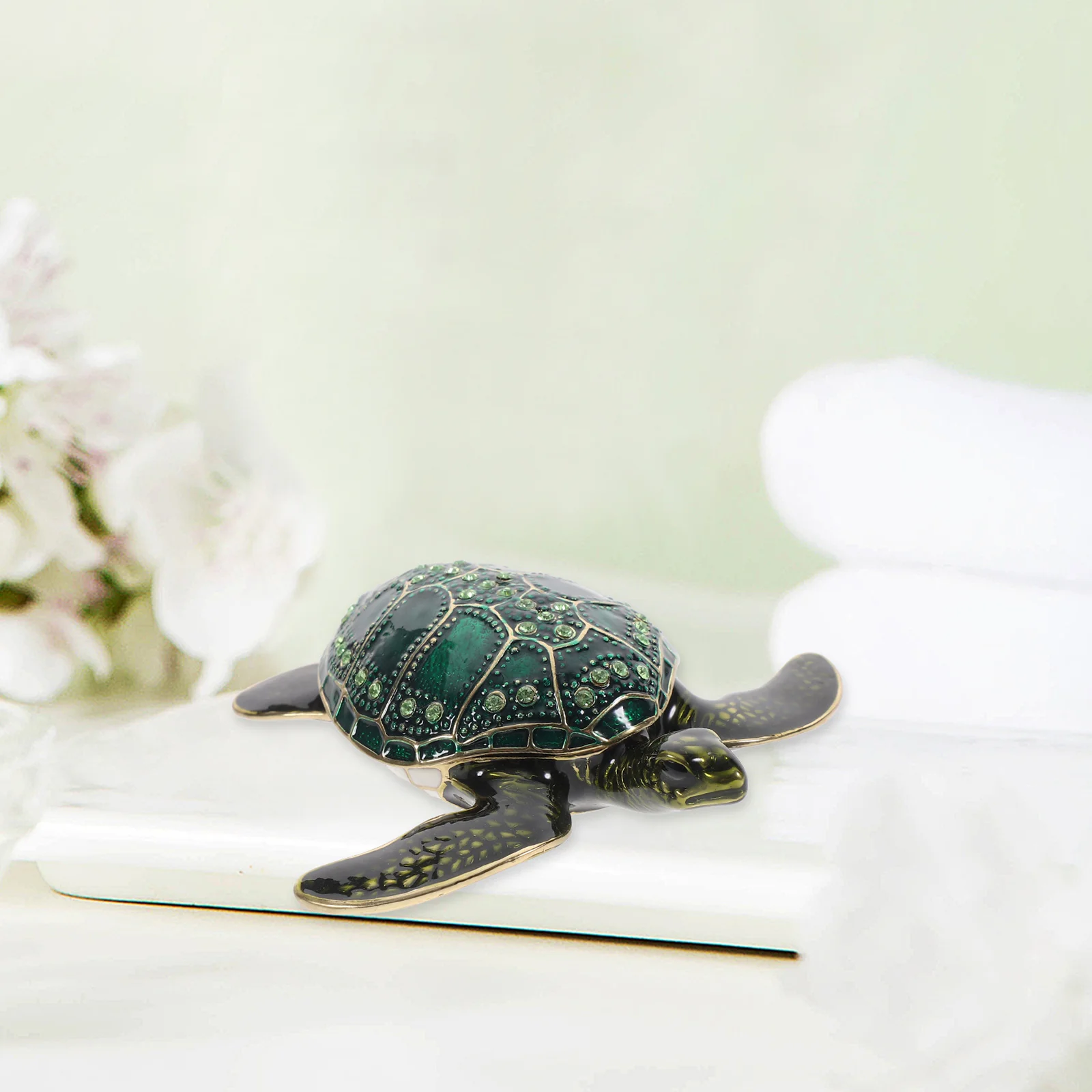 Container Dresser Decor Turtle Jewelry Trinket Holder Alloy Rhinestone Ring Case