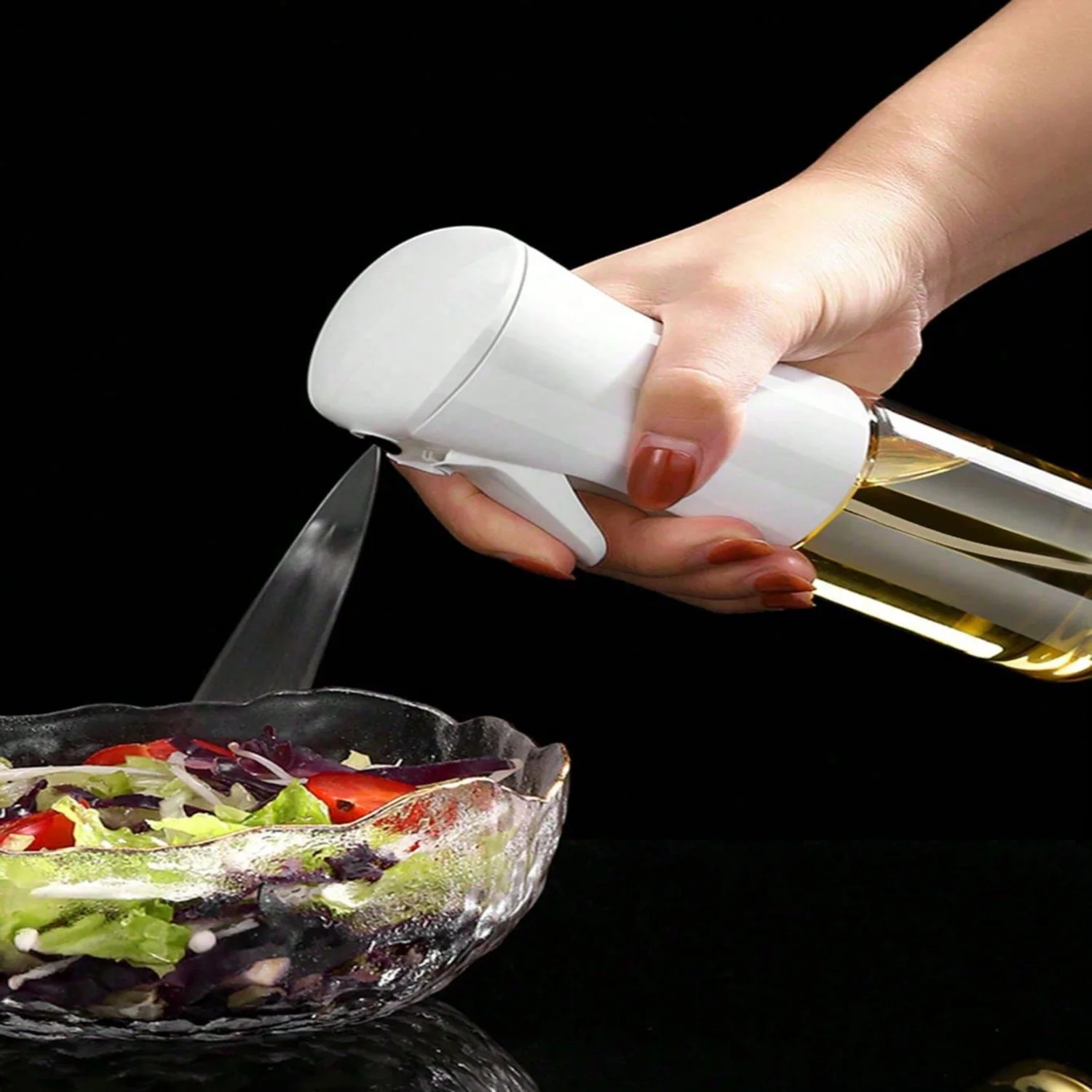 1PC 300ml Black Plastic Modern Clear Oil Sprayer 300ML , Oil Spray Bottle For Kitchen, For Camping Barbecue, Salad, Roasting, Co