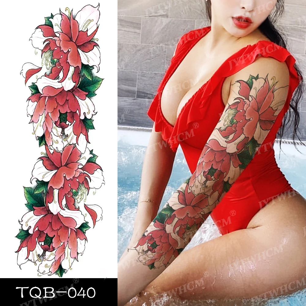 

52 Design Waterproof Temporary Tattoo Sticker Full Arm Large Size Arm Tatoo Flash Flower Fake Tattoos Sleeve for Men Women Girl