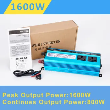 เครื่องแปลงกระแสไฟฟ้า1200/1600/2200W, DC 12/24/48/60V เป็น AC 220V ตัวแปลงแรงดันไฟฟ้า4USB จอแสดงผล LCD พลังงานแสงอาทิตย์ 9